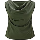 winkbay Women's Satin Cowl Neck Tops Summer Elegant Cap Sleeve Evening Blouses Business Casual Outfits