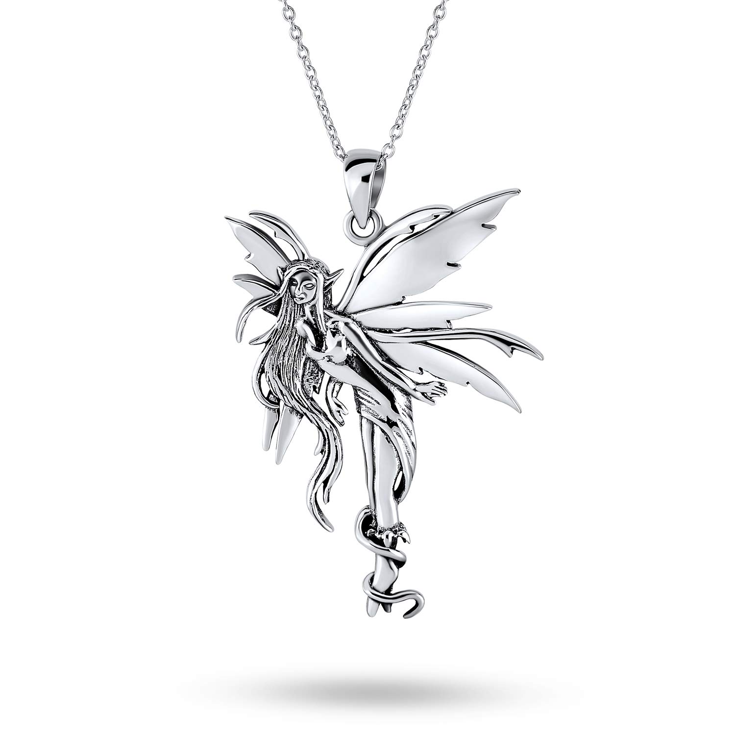 Bling Jewelry Firefly Fairies Pixie Dust Angel Fairy Tinkerbell Pendant Necklace For Women Teen Oxidized .925 Sterling Silver