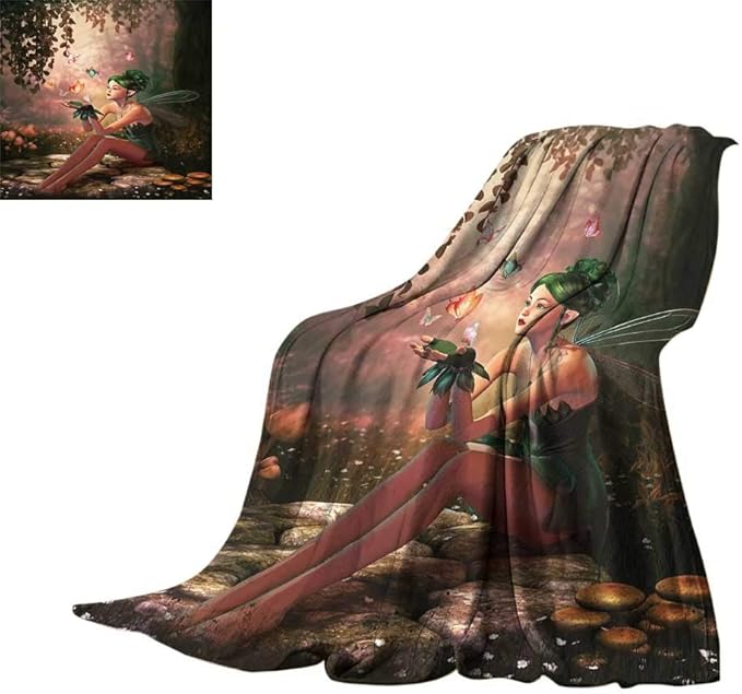 Amazon Renteriadecor フェアリーブランケット 美しい女の子の絵柄 蝶 自然のイラスト フェイシャル表現 スローラグ ソファ寝具 80 X60 0cmx150cm キッズ ジュニア用寝具 オンライン通販