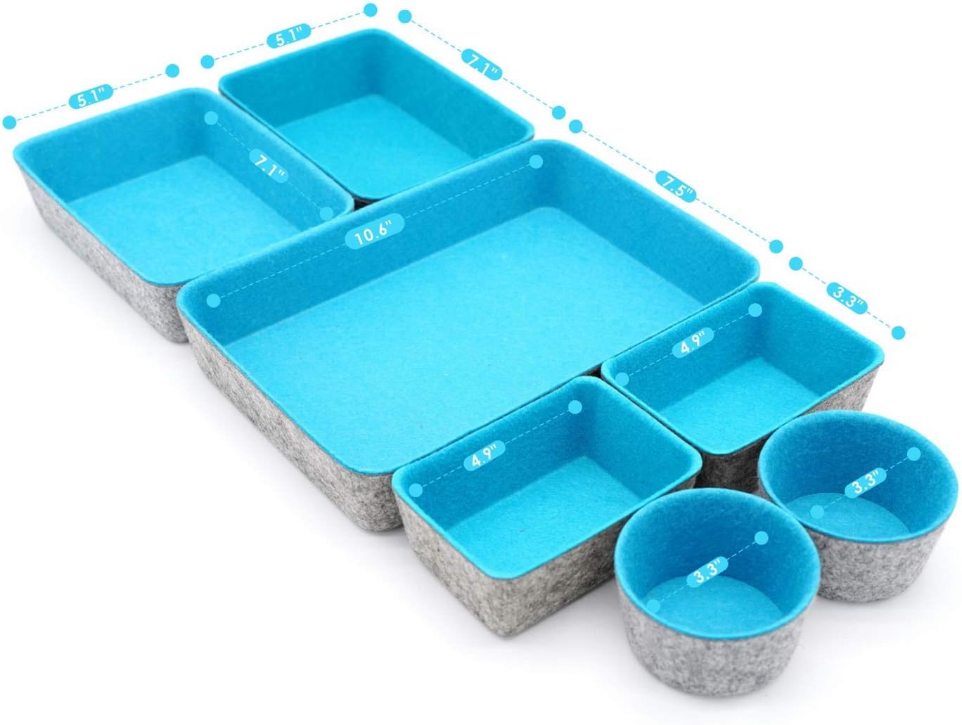 WELAXY Drawer organizers bins felt trays desk storage bins dividers small drawers organizing bins round organizing box for office supplies closet cabinet socks makeup holder 7-piece Gift Pack (Turquoise): Home Improvement
