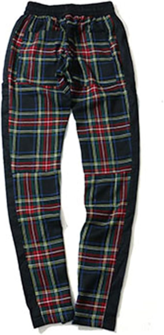 green plaid track pants