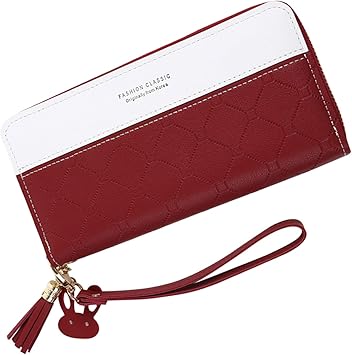 Amazon Lasse Moa 財布 レディース 長財布 かわいい おしゃれ 女の子 ラウンドファスナー 大容量 ツートンカラー レッド Lasse Moa 財布