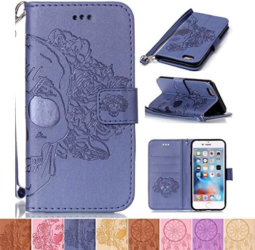 iPhone 5/5S Case, iPhone SE Case, Firefish [Card Slots] [Kickstand] Flip Folio Wallet Shell Scratch Resistant Case Emboss Style Protective Cover for Apple iPhone 5/5S/SE- Skull-L