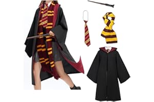 YAQIZENG Wizard Robe Uniform Magician Cloak Cape with Tie Spell Wand Scarf Adult Teens Halloween Carnival Cosplay Costume