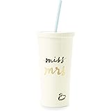Kate Spade New York Bridal Insulated Tumbler with Reusable Straw, 20 Ounces, Miss to Mrs. (White)