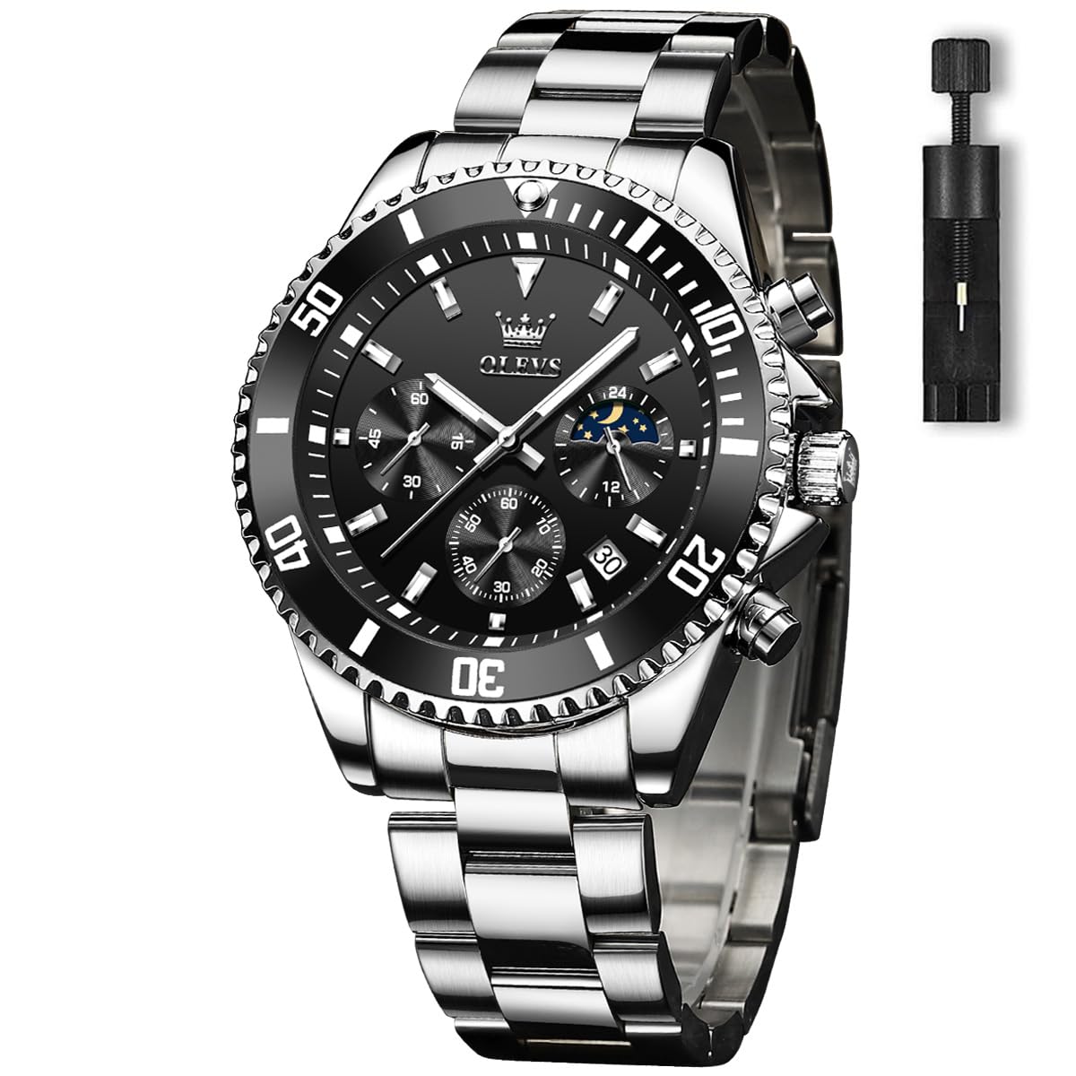 OLEVS Men's Watches with Date, Premium Gold and Silver Stainless Steel Analog Watches for Men, Classic Rotatable Bezel Men's Cuff Watches, Blue/Green/Black Dial