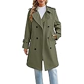 Joe Wenko Women's Waterproof Trench Coat Double Breasted Lapel Rain Coats for Women With Belt