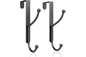 niffgaff Over Door Hook 2-Pack - Heavy Duty Door Hook with Support Pads, No Drilling Required, Anti-Rust Door Hanger, 6.5 Inches Tall, Fits Interior Doors Up to 1⅜ Inches Thick, Alloy Metal, Black