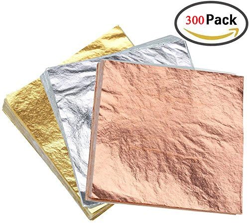 RUNYUU 300 Sheets Imitation Gold Leaf and Silver Leaf for Arts, Gilding Crafting, Crafts Decoration, 5.5 by 5.5 Inches