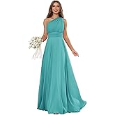 Qgeno One Shoulder Bridesmaid Dresses for Women Pleated Chiffon Long Formal Evening Party Gowns