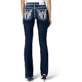 Miss Me Women's Angel Wings Faux Flap Pocket Mid-Rise Bootcut Jeans