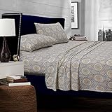 Tribeca Living Maldives Medallion Printed Egyptian Cotton Deep Pocket Sheet Set, Queen, Grey/Yellow