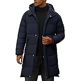 HEEKPEK Men's Hood Puffy Quilted Jacket Winter Warm Long Puffer Coat Windproof Full Zip Thicken Outerwear with 4 Pockets