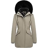 MOERDENG Women's Long Winter Down Coat Thicken Fleece Lined Parka Warm Puffer Jacket With Faux Fur Detachable Hood