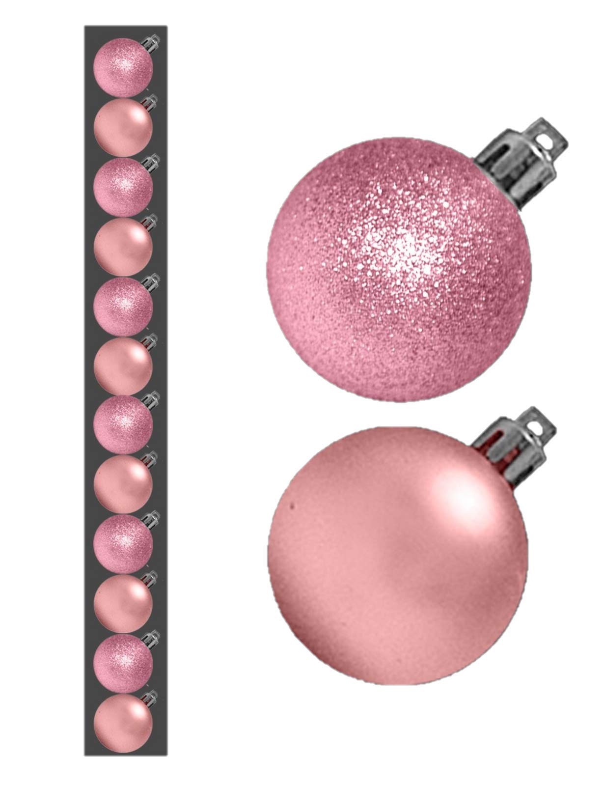 12 x 3cm Mini Christmas Baubles - BABY PINK - BLUSH PINK - Assorted Matt + Glitter