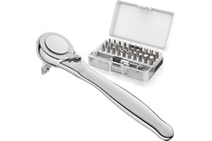 PROCHOP 32pc Right Angle Screwdriver-Ratcheting Pocket Screwdriver [Bearing Steel] 72-Tooth Mini Ratchet Wrench 90 Degree Offset Ratcheting Screwdriver for Tight Space Sewing Machine Tool Gifts for Men