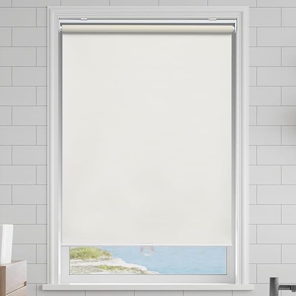 AOSKY CORDLESS ROLLER SHADES BLACKOUT BLINDS FOR WINDOWS ROOM DARKENING ROLLED UP SHADES WITH SPRING SYSTEM, UV PROTECTION WINDOW SHADES DOOR BLINDS FOR HOME AND OFFICE (23″ W X 72″ H, IVORY)