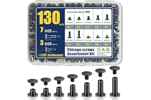 ArcNascency 130 Sets Gunmetal Black Chicago Screws Leather Rivets Kit, 7 Sizes (M5*4,5,6,8,10,12,15) & 3 Screw Lengths (M4*3,4,5) for Belts, Bookbinding, DIY Leather