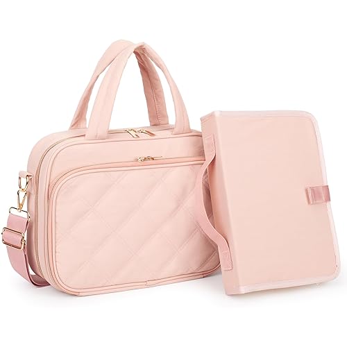 Large Bible Cover for Women,2 Compartments Bible Carrying Case With Handles Shoulder Strap, Soft Puffy Quilted Bible Bags With Book Cover Organizer, Bible Tote For Church Study Supplies Accessories