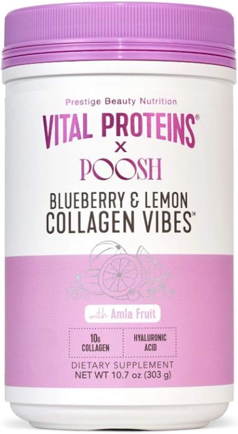 Vital Proteins X Poosh Collagen Vibes 10.7 Oz! Blueberry & Lemon Flavor Collagen Powder Drink! Beauty-Boosting Collagen Blend! Supports Hair, Skin and Nail! Gluten-Free and Dairy Free!