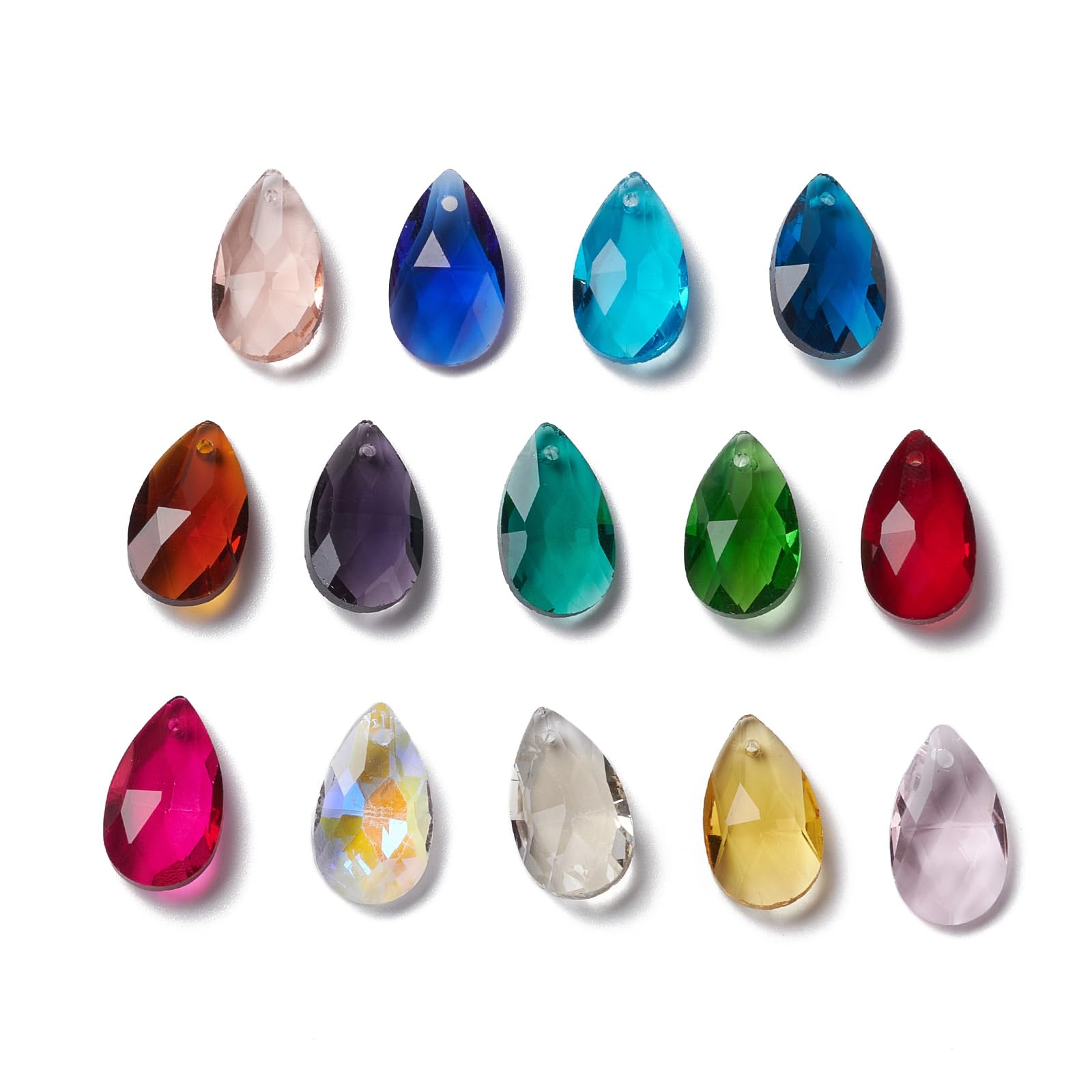 Stiesy 100Pcs Mixed Colours Teardrop Glass Charms Pendants Clear Water Droplet Faceted Glass Charm Transparent Crystal Suncatcher Charms for Jewellery Bracelet Crafts Necklace Earrings Making