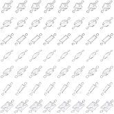 UNICRAFTALE about 56Pcs 7 Styles Crystal Charms Metal Star Birthstone Charm Pave Clear Cubic Zirconia Link Charm Flat Round Connector Charms Platinum Oval Earring Bracelet Charm for Jewellery Making