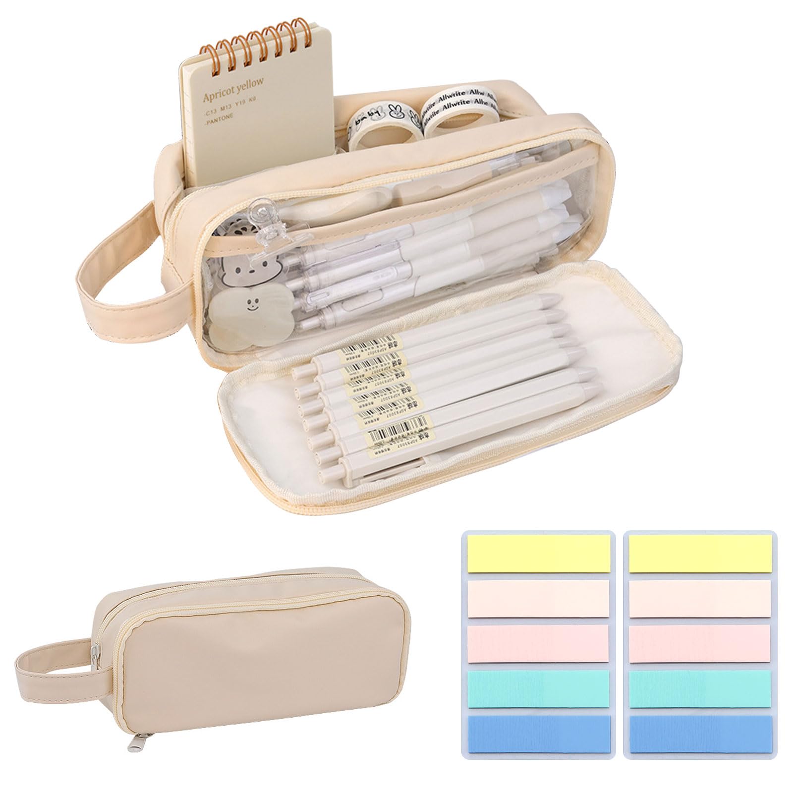 SSKHE Big Capacity Pencil Case with 200PCS Sticky Note,Aesthetic Pencil Case,Zipper School Stationery Organizer Makeup Cosmetic Bag,Large Capacity Pencil case