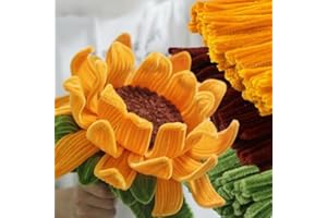 RSACCSKY 300 Pcs Thick Pipe Cleaners Craft Supplies 3 Assortment Sunflower Yellow,Green,Brown Color Chenille Stems for Art and Craft Projects Creative DIY Decorations (Sunflower color-300pcs)