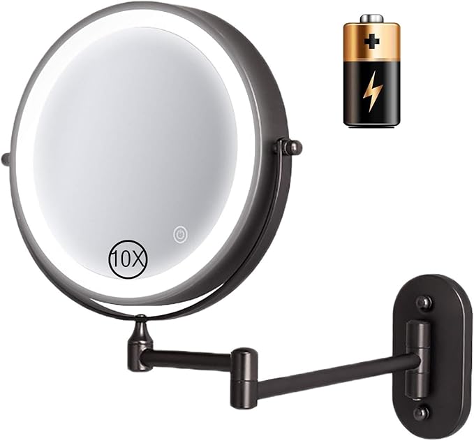 SGSG Extendable Wall Mounted Vanity Mirror with Lights, 10x