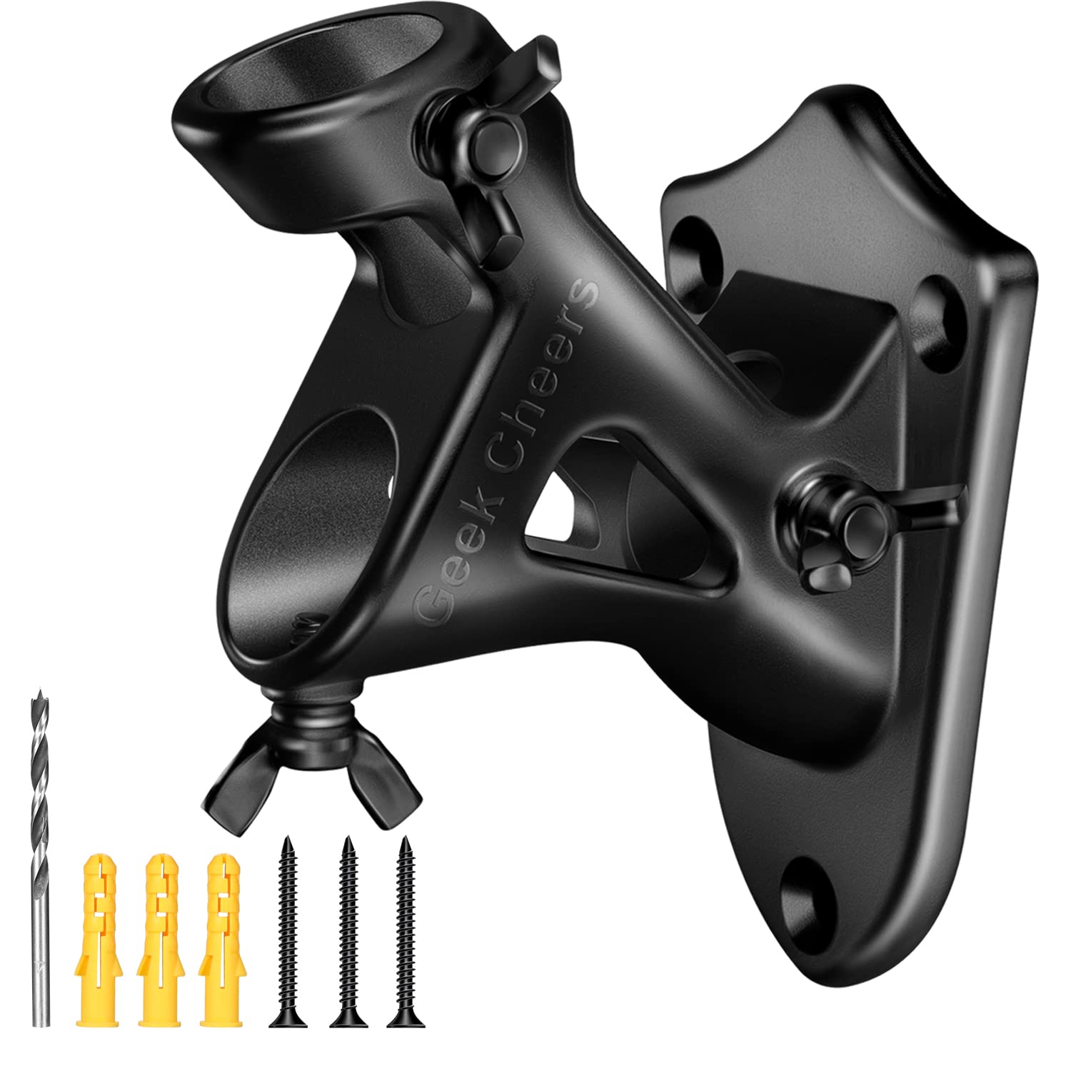 Geek Cheers T304 Stainless Steel Heavy Duty Flag Pole Holder 1" Flagpole, Two- Position Flag Pole Bracket for House Garden, Wall Mount Flagpole Kit with Drill Bit, Black