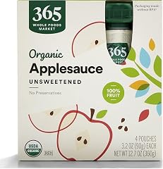 365 by Whole Foods Market, Organic Unsweetened Applesauce Pouches, 3.2 Ounce (Pack of 4)