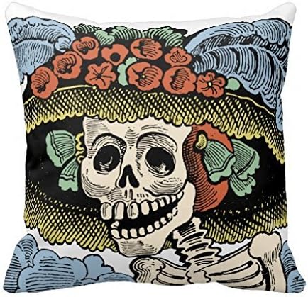Vintage Catrina Day Of The Dead Skeleton Throw Pillow Case