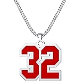 CaJoYo 32 Red Number Necklace for s Athletes Jersey Number Necklace Sports Basketball Baseball Football Soccer Charm Pendant Inspiration Jewelry Stainless Steel