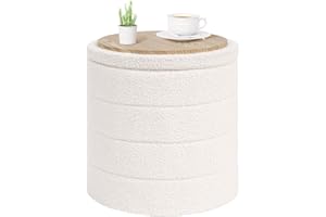 PINPLUS Storage Ottomanl, Velvet Sherpa Folding Storage Round Foot Rest Ottoman White Color,16.9" D x16.9 W x 17.7" H