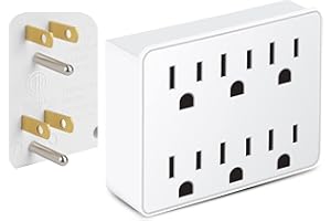 KXABLE 3 Prong Power Strip Outlet Extender, Multi Plug Outlet with 6 Electrical Outlets Adapter, Grounded Wall Outlet Tap, ETL Listed, 125V, 15A, Max 1875W, Quick and Easy Install, White
