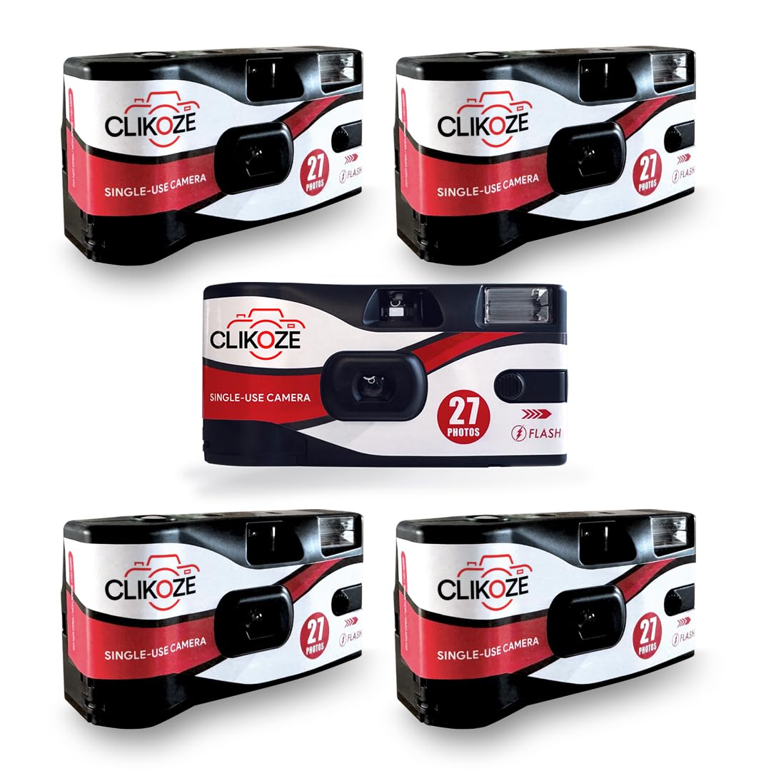 Clikoze Disposable Camera with 27 Exposures - Ultramax ISO 400 35mm Single-Use Film Camera with Flash (5 Disposable Cameras)