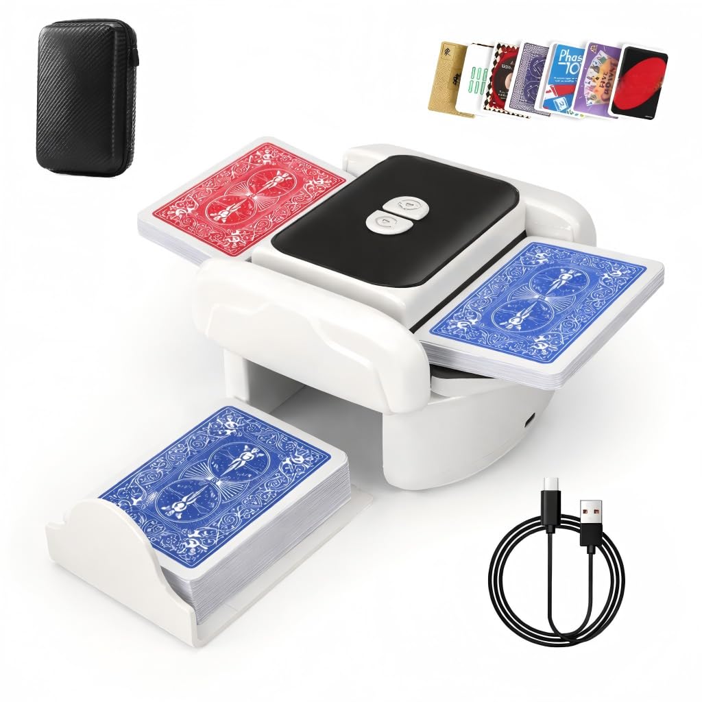 Kevsuvqin Card Shuffler Machine, 3000mAh Automatic Card Shuffler with USB Charging Cable, Two Modes, Playing Card Tray, Low Noise, Two-deck Card Shuffling Machine suitable for Poker,Texas Hold'em