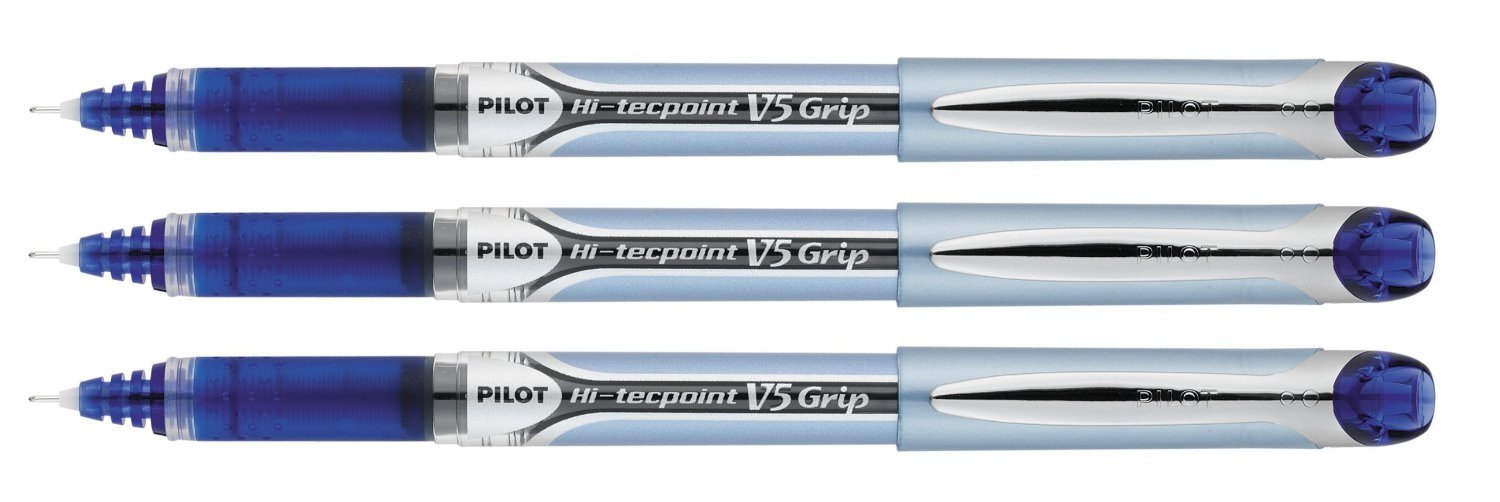 Pilot V5 Grip Liquid Ink Rollerball 0.5 mm Tip (Pack of 3) - Blue