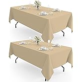 Pureegg Rectangle Table Cloth 60" x 102" – Durable Polyester Tablecloth Offers Reusable & Washable Protection, Ideal for Outdoor Party, Picnic, Wedding, Banquet and Birthday, 2 Pack, Beige