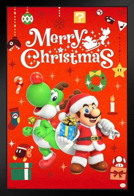 Amazon ピラミッドアメリカ メリークリスマス マリオとヨシ任天堂 装飾 ブラック 木製フレーム アートポスター 14x インテリア オンライン通販