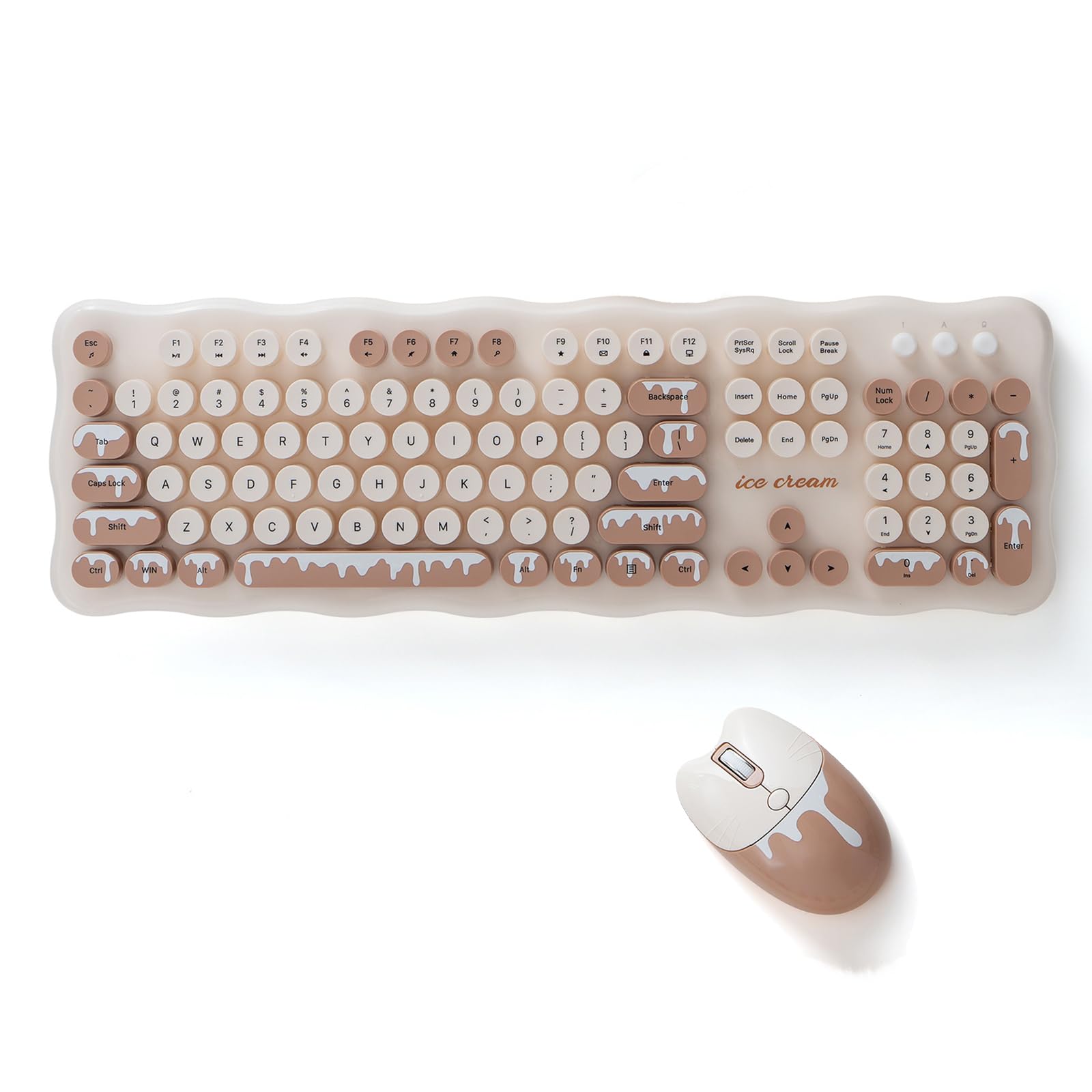 Photo 1 of 2.4G Full-Size Wireless Keyboard and Mouse Combo, Multi-Color Typewriter Style Round Keycap, Cute Candy Colors, Compatible with Notebook, PC (Ice Cream)