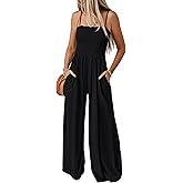 Nfsion Women's Summer Casual Jumpsuits One Piece Outfits Square Neck Sleeveless Spaghetti Strap Wide Leg Rompers with Pockets