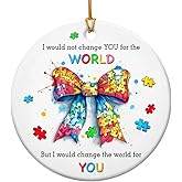 Autism Christmas Ornaments 2025-2-Side Printed Ceramic Autism Awareness Ornament for Autistic Kids, Adults - Puzzle Piece Bow Gifts for Parents, Teachers, Therapists, Social Workers