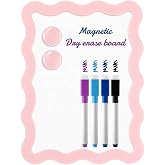 Gueevin Pink Small Scalloped Magnetic Dry Erase Whiteboard, 7" x 9" | Locker Fridge Whiteboard with 4 Markers &amp; 2 Magnets, Cute Mini Dry Erase Board for School Office Home