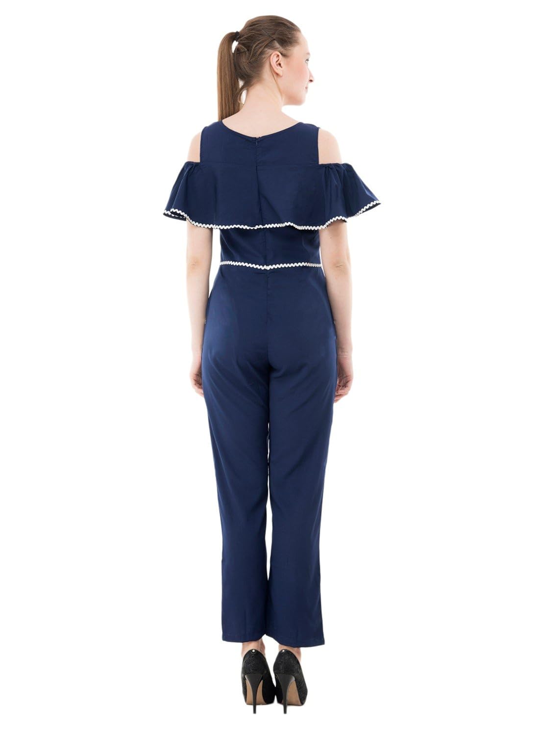 karmic vision women's crepe blue casual jumpsuit