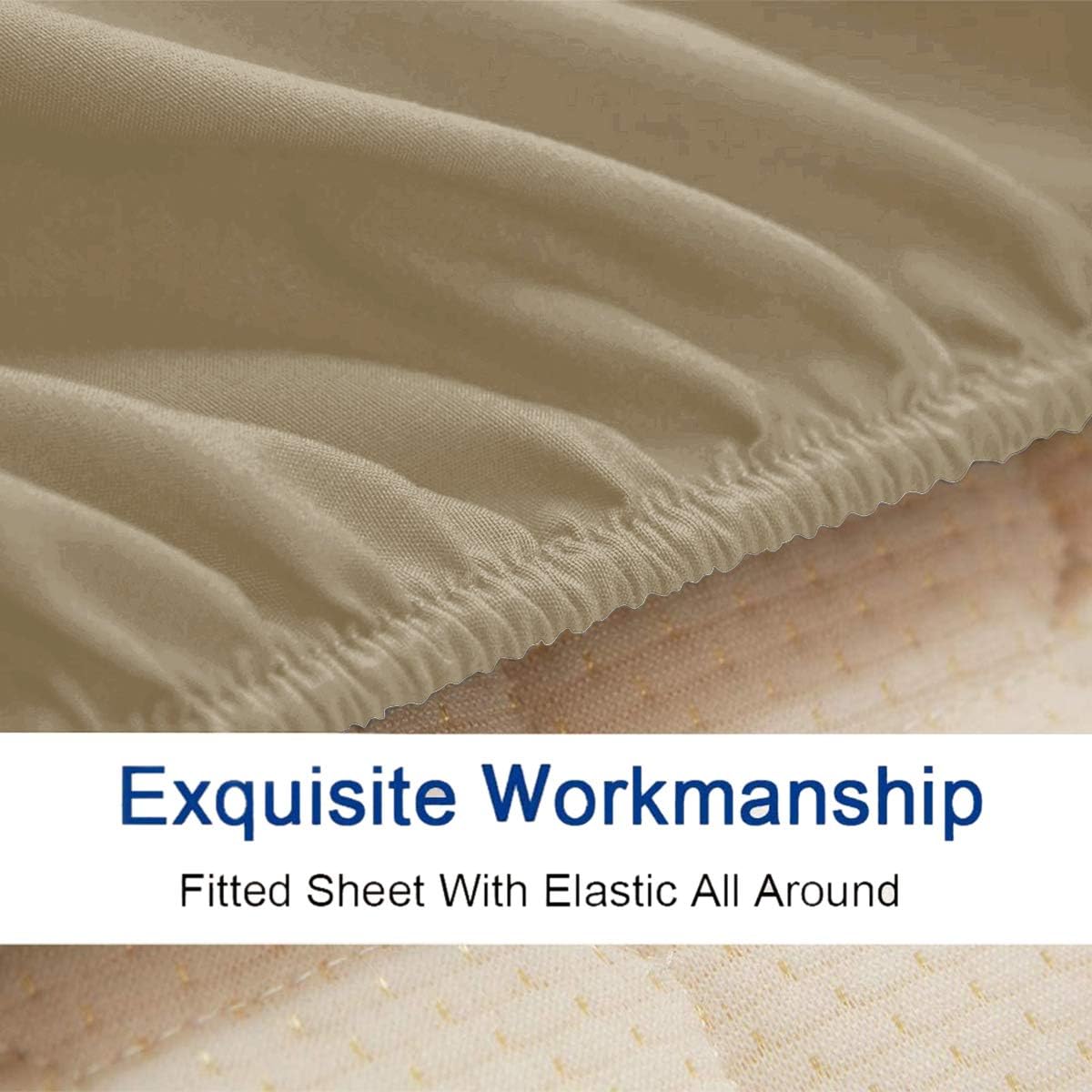 Lavish Touch Queen Size Fitted Sheet - Cotton Rich 1250TC Tri-Blend with Solid Sateen Weave - 16 Inch Deep Pocket, Easy Fits - 1 Fitted Sheet Only (Queen, Taupe): Kitchen & Dining