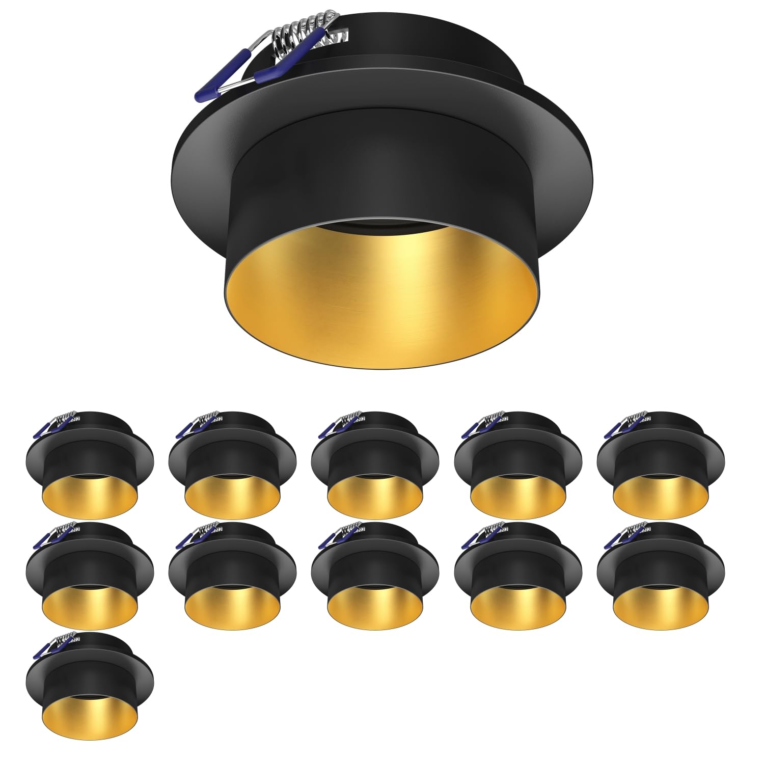 ledscom.de 12 pcs. recessed Ceiling Frame KRON, Round, Black/Gold matt