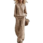 REASERAL Womens Leopard 2 Piece Lounge Set Long Sleeve Crew Neck Sweatshirt Wide Leg Casual Sweatsuits