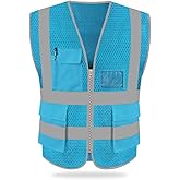 HYCOPROT High Visibility Mesh Safety Reflective Vest with Pockets and Zipper, Meets ANSI/ISEA Standards
