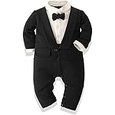 EVGVAT Baby Boy Suit Formal Gentleman Wedding Romper Jumpsuit Set Outfit Tuxedo